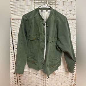 Anthropologie eyelet lined‎ army green jacket size small